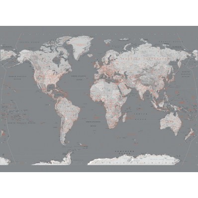 1Wall Grey & White World Map Wall Mural
