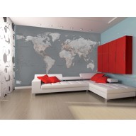 1Wall Grey & White World Map Wall Mural