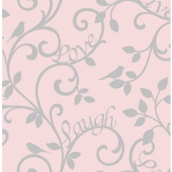 Fine Decor live love laugh wallpaper Pink & Silver